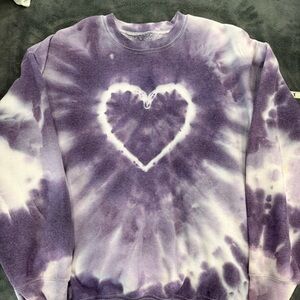 Urban Outfitters renewal remade Purple & White Tie-Dye Heart Crewneck Sweatshirt